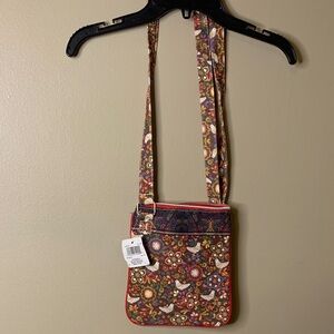 Brown Floral Paisley Crossbody Bag with Adjustable Strap